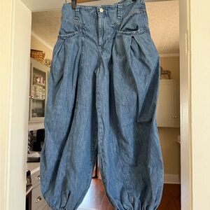 Free People Blue Cropped Balloon Jeans